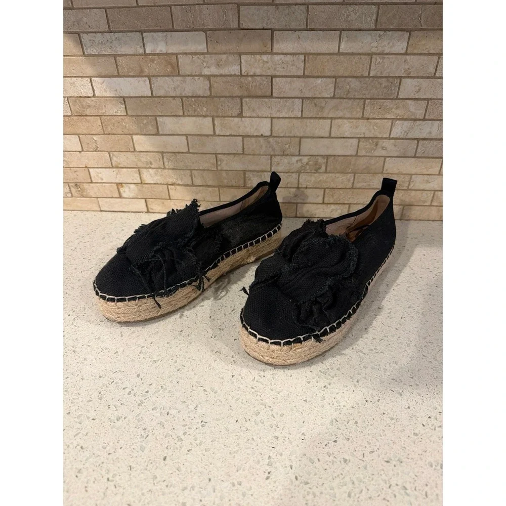 Sam Edelman Black Espadrille Flats Women's Size 7 M Frayed Bow Slip On Shoes‎